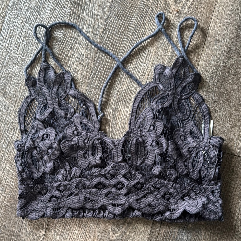Free People Lace Bralette in Charcoal Gray Small
